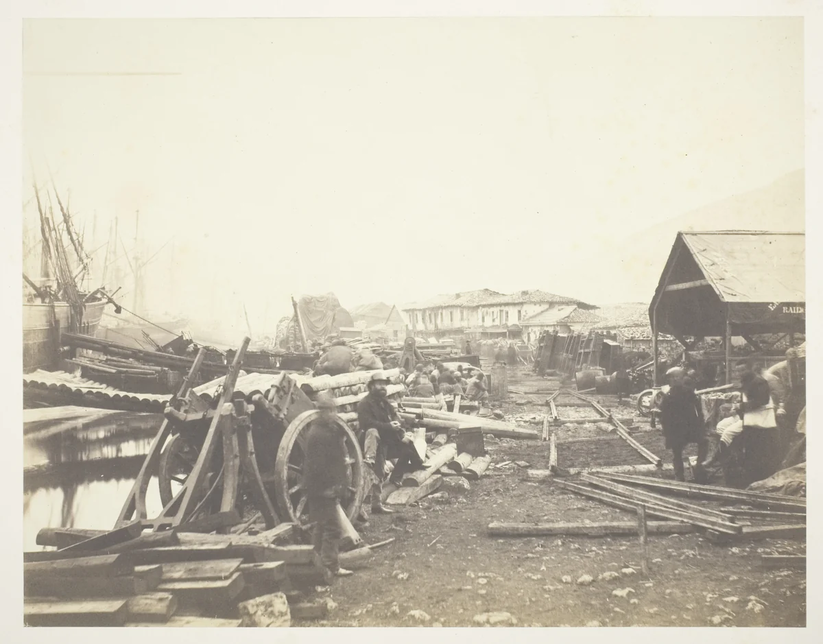 Landing Place, Railway Stores, Balaklava by Roger Fenton, photograph, 1855