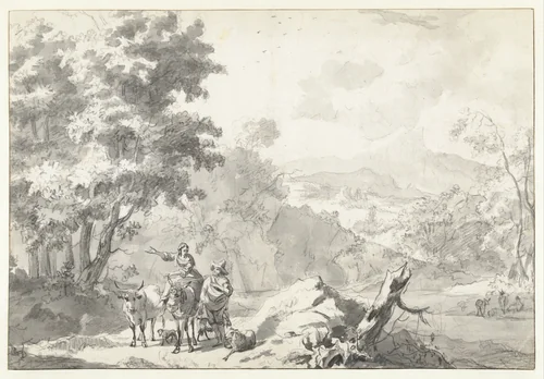 Italianate Landscape with Herders and their Flock by Abraham Jansz Begeyn, drawing, 1660-1685