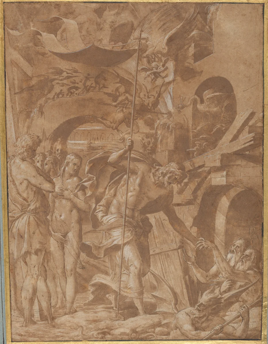 Christ in Limbo by Luca Penni, drawing, 1542-1552