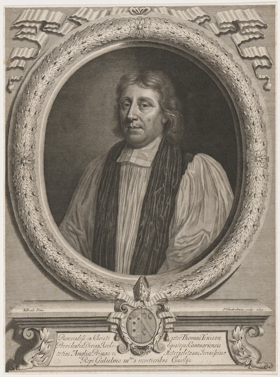 Thomas Tenison, Archbishop of Canterbury by W. B. Dukes, print, 1695
