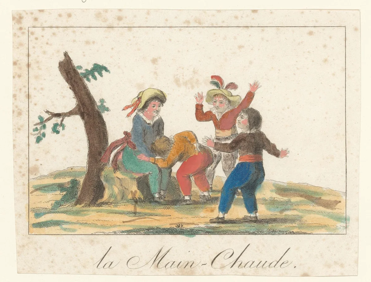 Kinderen spelen een spel by anonymous, print, 1800-1899