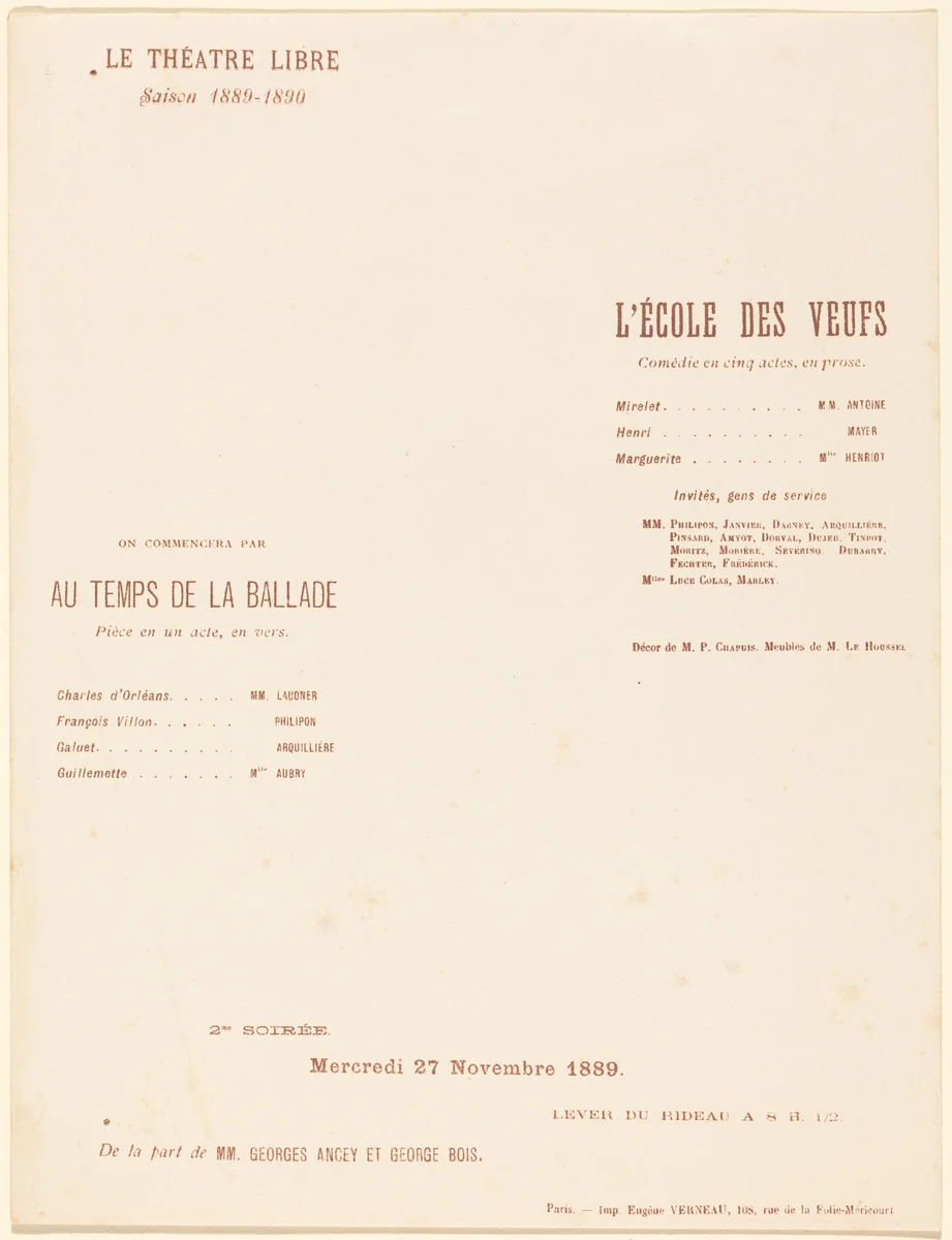 L'École des veufs; Au Temps de la ballade by Alexandre Charpentier, print, 1889