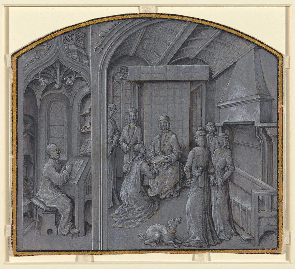 Scribe Writing and the Author Presenting His Book by Georges Hurtrel, drawing, 1860-1870