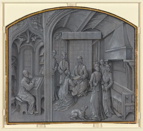 Scribe Writing and the Author Presenting His Book by Georges Hurtrel, drawing, 1860-1870