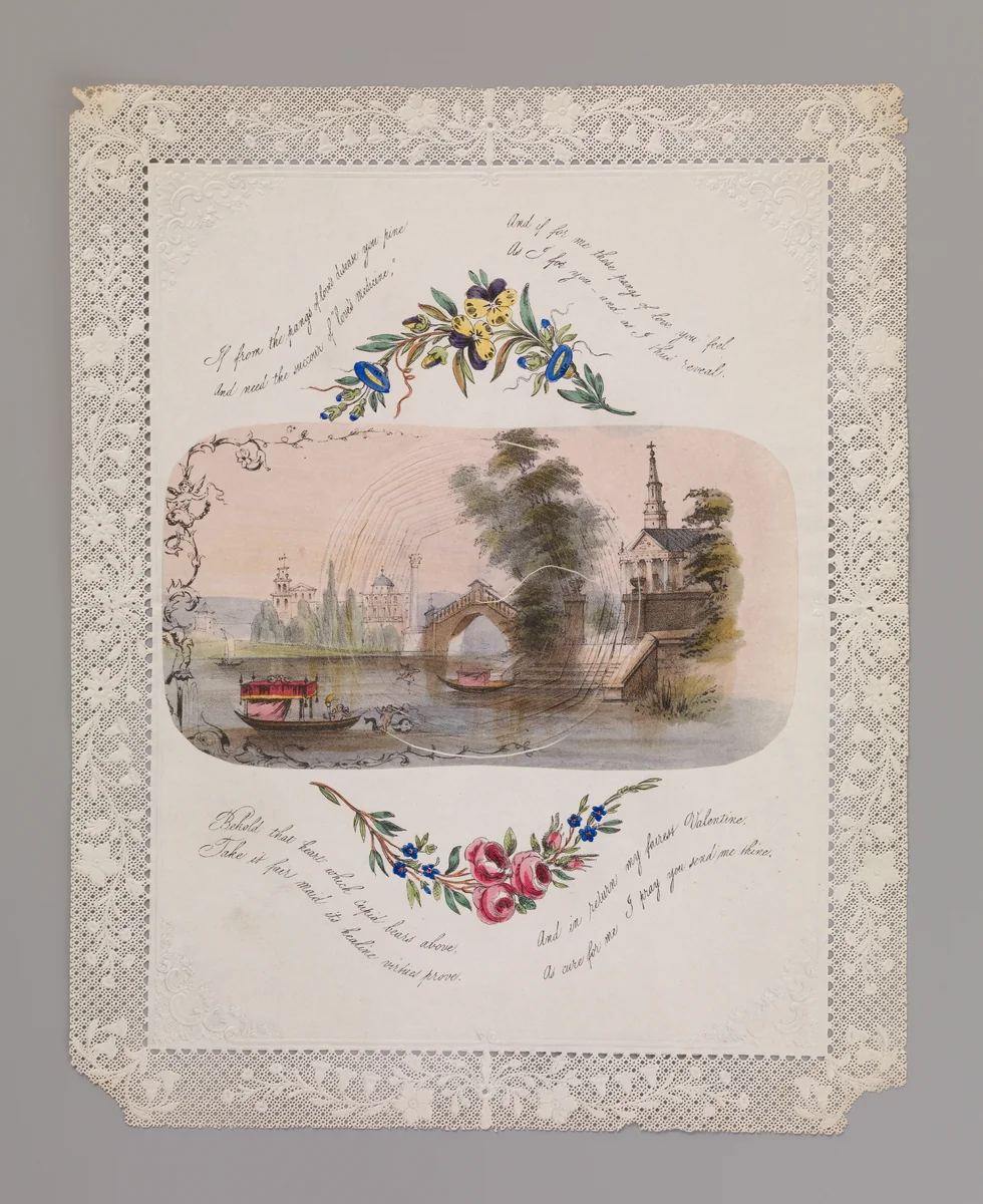 Double cobweb valentine with Venetian scene by anonymous, other, 1830-1850