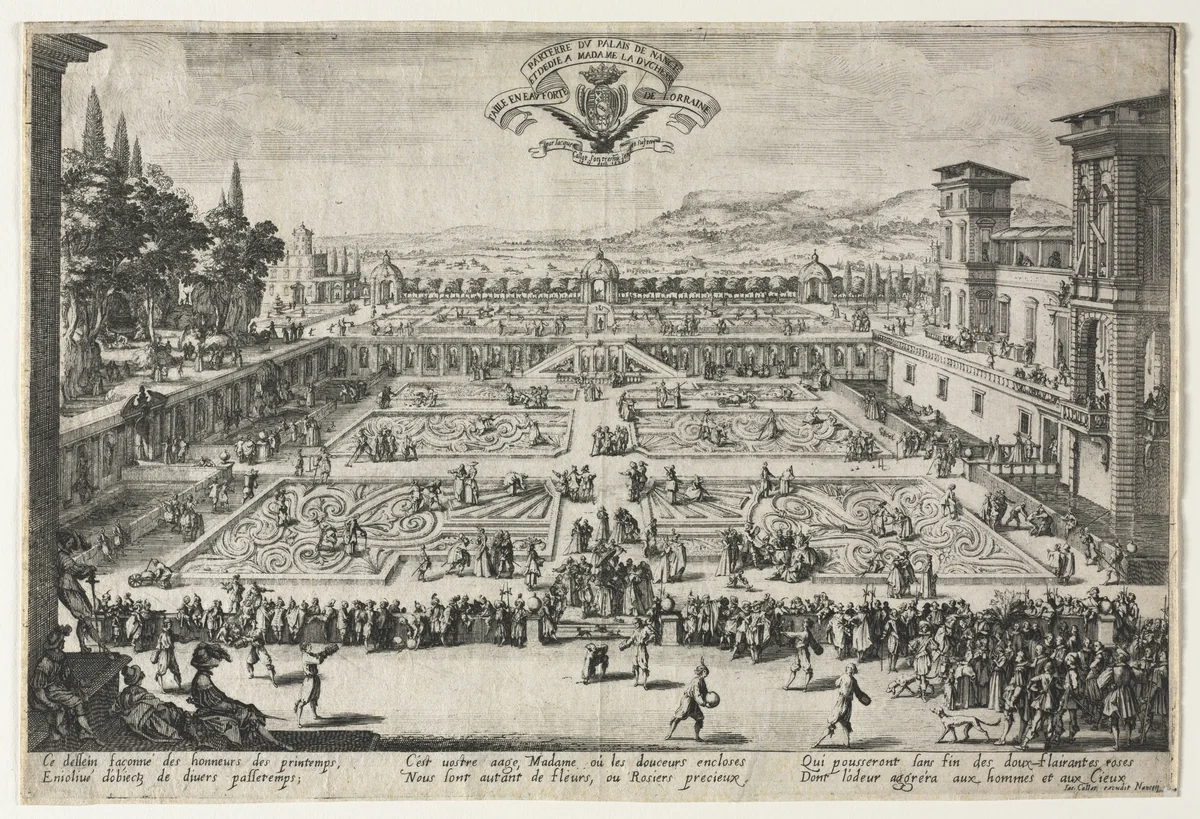 The Palace Gardens at Nancy by Jacques Callot, print, 1625