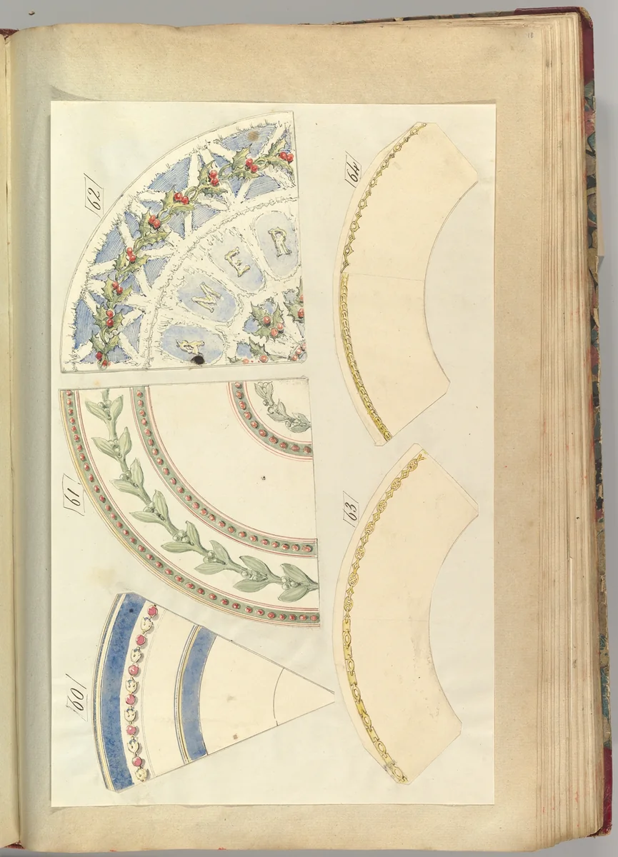 Five Designs for Decorated Plates by Alfred Forrester, drawing, 1845-1855