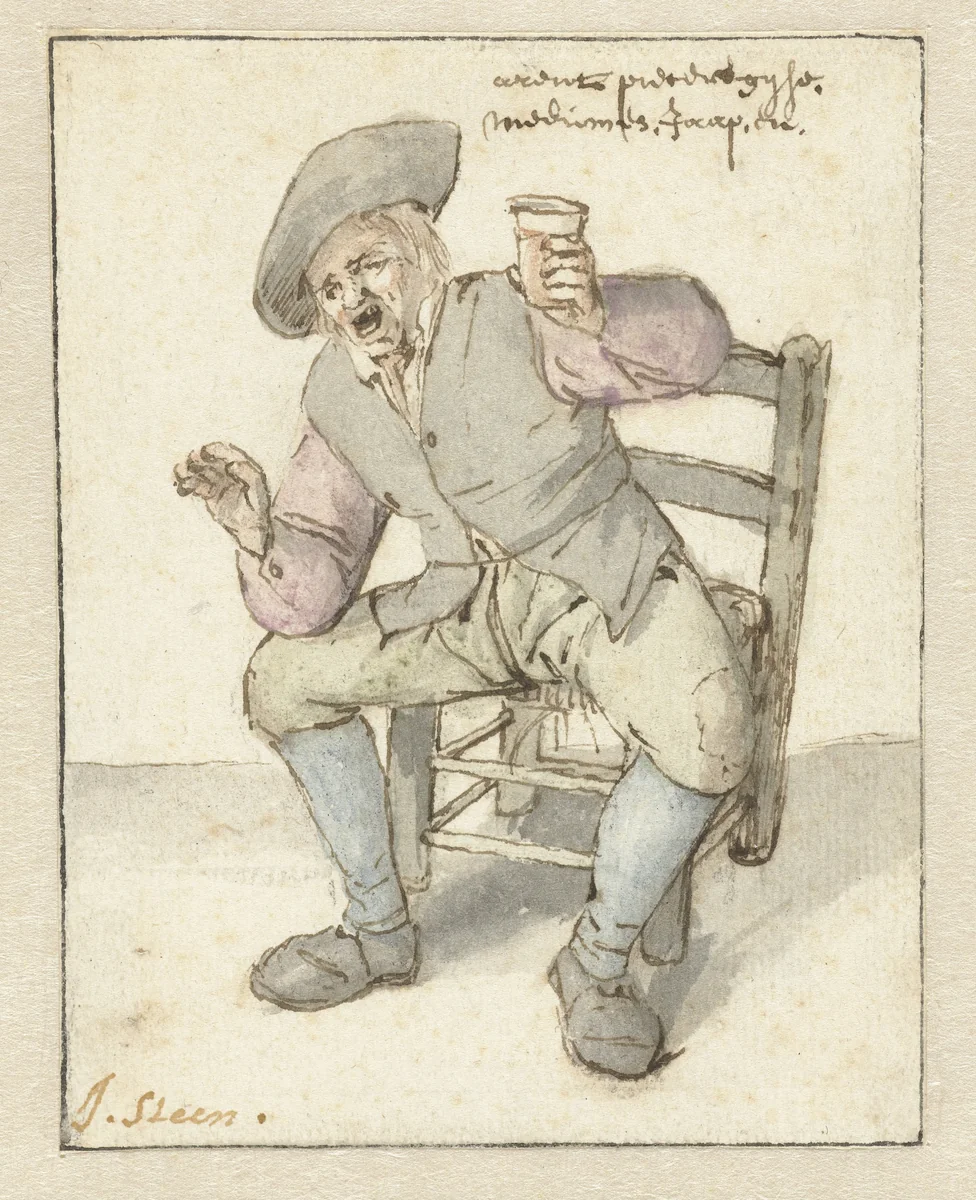 Zingende boer by Jan Steen, drawing, 1636-1679