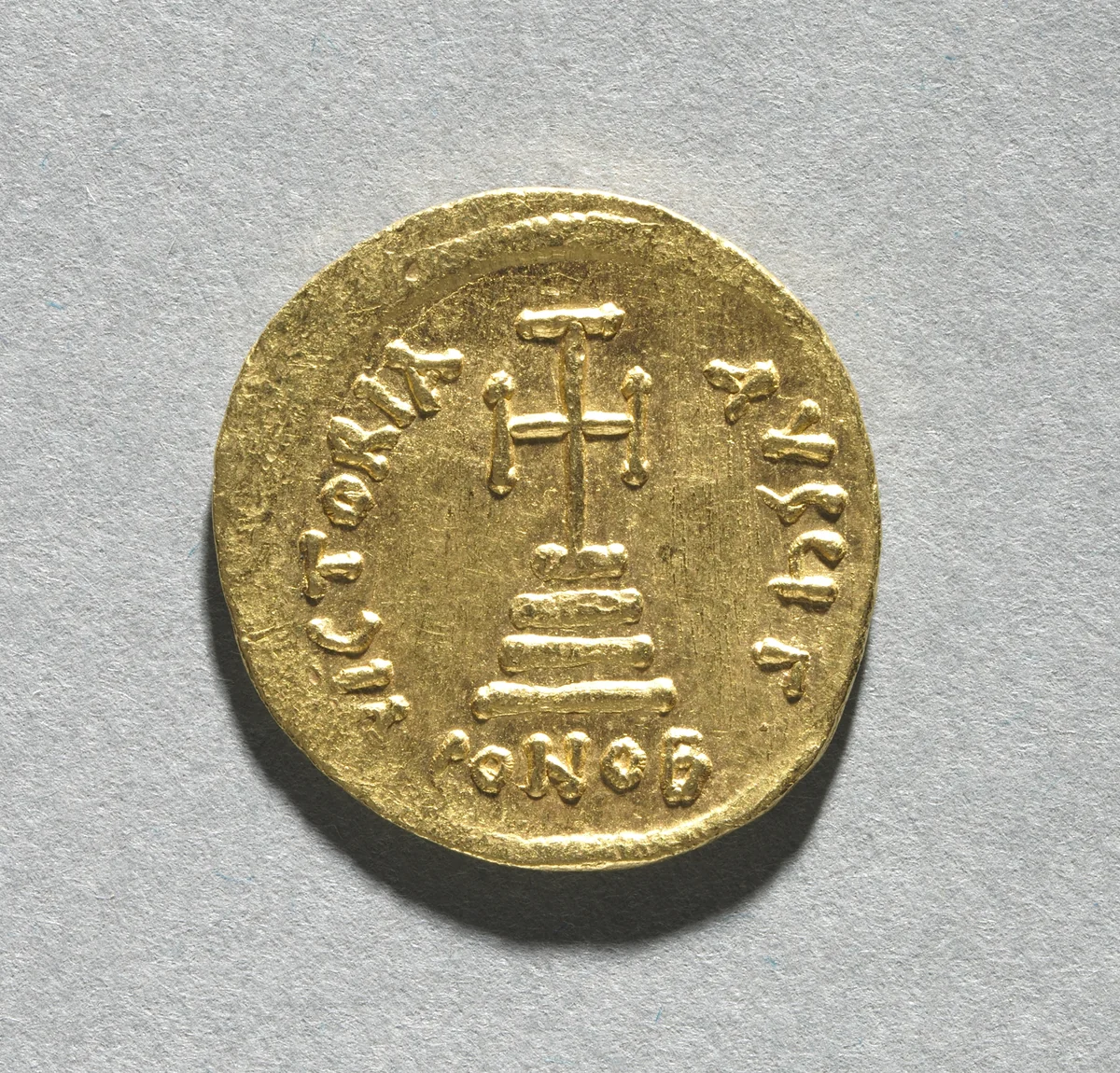 Solidus with Heraclius and his Son Heraclius Constantine (reverse) by Unknown, metalwork, 616-625