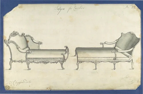 Two Couches, in Chippendale Drawings, Vol. I by Thomas Chippendale, drawing, 1761