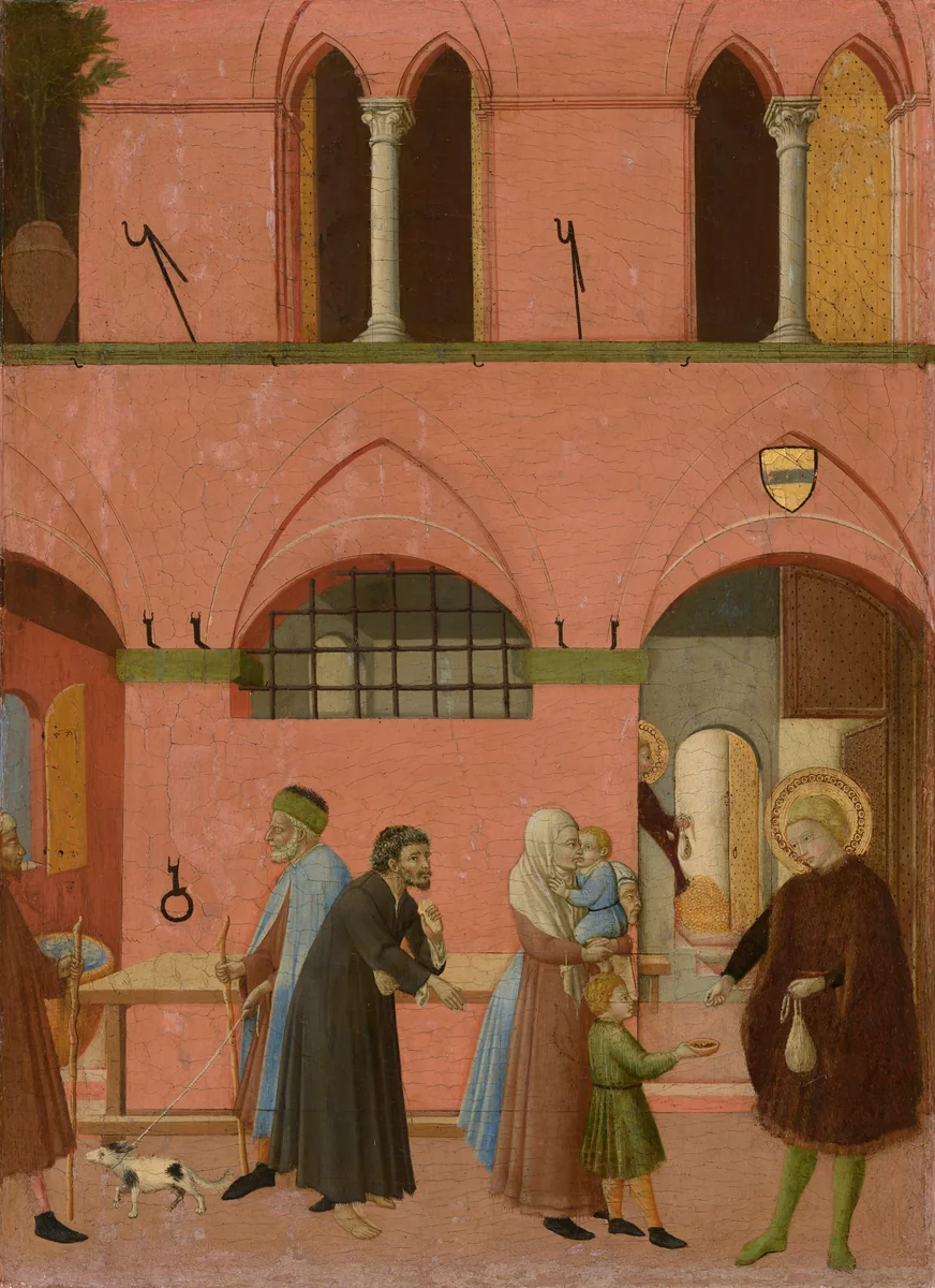 Saint Anthony Distributing His Wealth to the Poor by Sano di Pietro, painting, 1430-1435