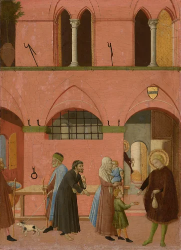 Saint Anthony Distributing His Wealth to the Poor by Sano di Pietro, painting, 1430-1435