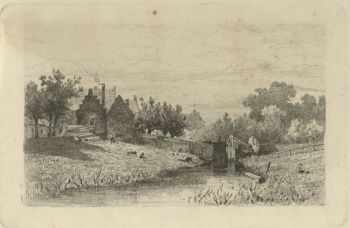 Gezicht op een sluis by Johan Conrad Greive, print, 1847-1891