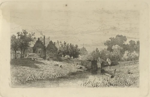 Gezicht op een sluis by Johan Conrad Greive, print, 1847-1891