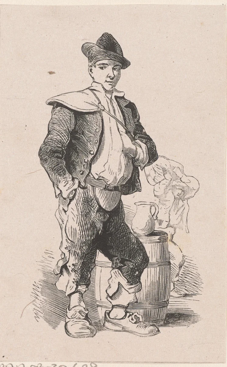 Staande man met zijn hand in zijn vest by Isaac Weissenbruch, print, 1836-1912