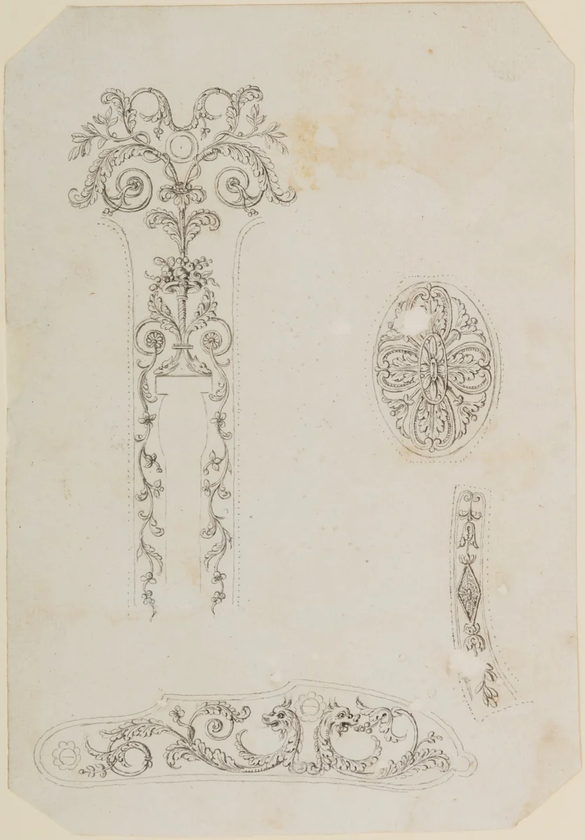 Four Designs for the Decoration of Firearms by Nicolas Noël Boutet, drawing, 1772-1830