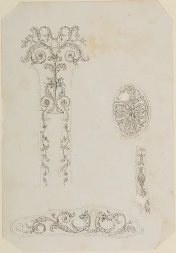 Four Designs for the Decoration of Firearms by Nicolas Noël Boutet, drawing, 1772-1830
