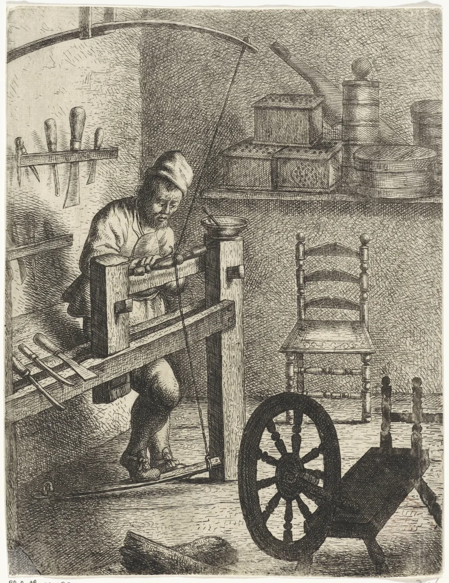 Werker achter een draaibank by Jan Gillisz van Vliet, print, 1635
