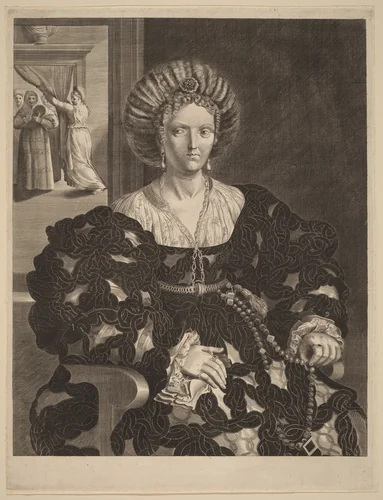 Isabella d'Este by Pieter Holsteyn Giulio Romano, print, 1650-1660