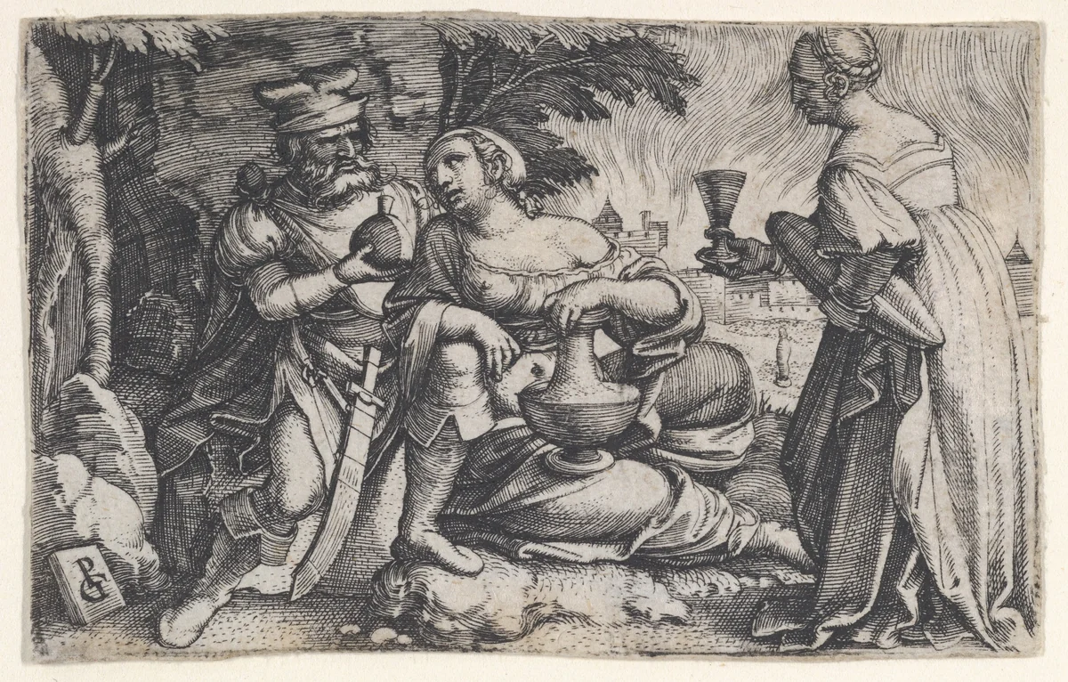 Lot and His Daughters, from "Scenes from the Old Testament" by Georg Pencz, print, 1526-1536