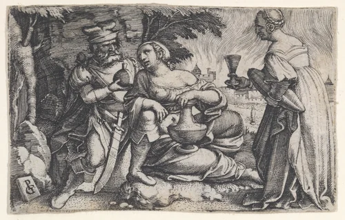 Lot and His Daughters, from "Scenes from the Old Testament" by Georg Pencz, print, 1526-1536