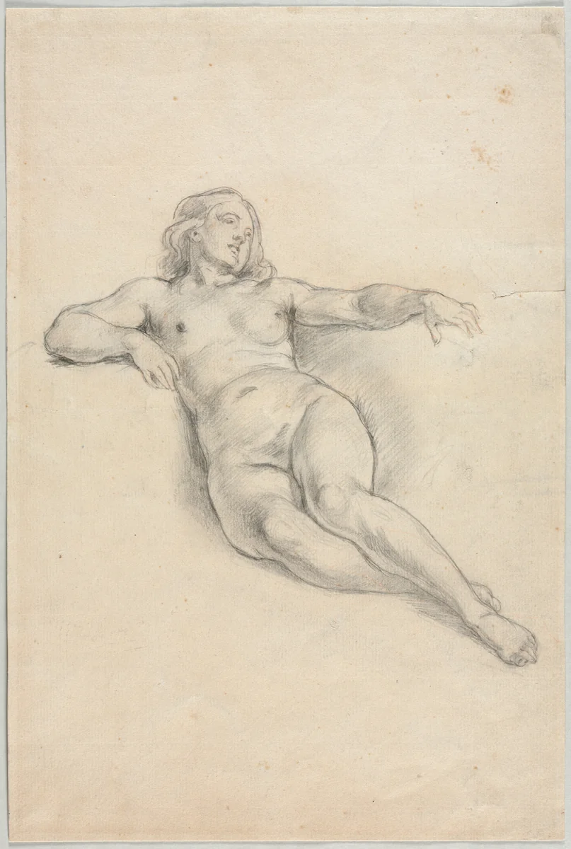 Reclining Female Nude (recto) by anonymous, drawing, 1800-1899