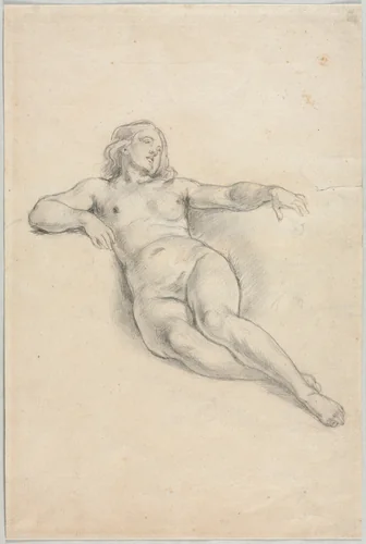 Reclining Female Nude (recto) by anonymous, drawing, 1800-1899