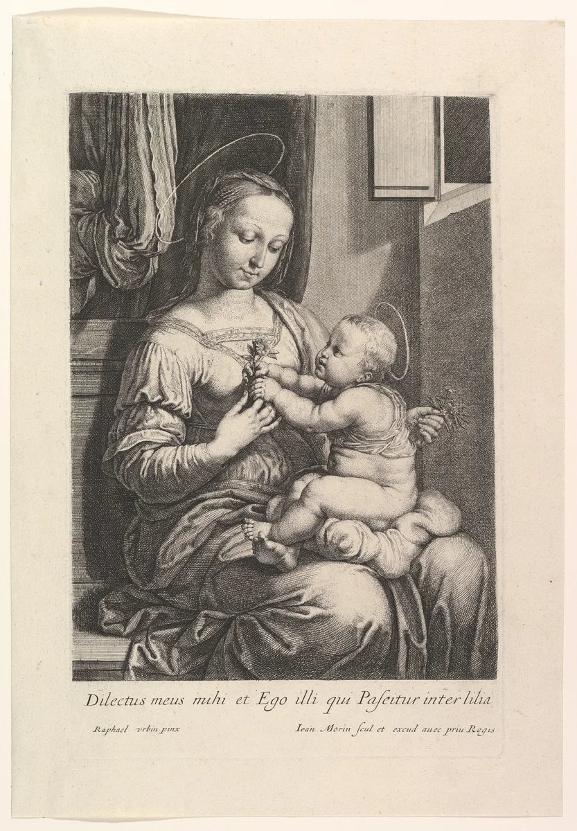 La Vierge a l'enfant, a la rose by Jean Morin, print, 1605-1650