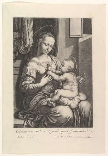 La Vierge a l'enfant, a la rose by Jean Morin, print, 1605-1650