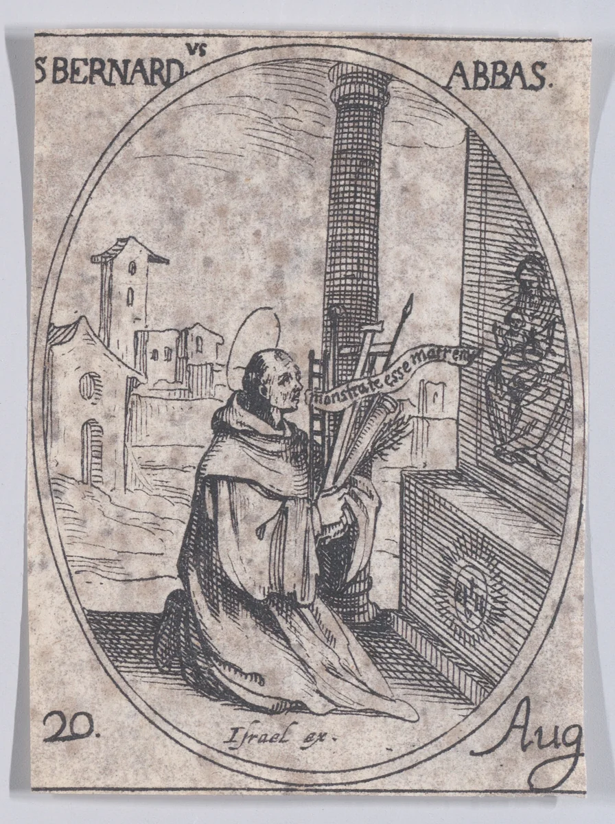 S. Bernard, abbé (St. Bernard of Clairvaux, Abbot), August 20th, from "Les Images De Tous Les Saincts et Saintes de L'Année" (Images of All of the Saints and Religious Events of the Year) by Jacques Callot, print, 1636