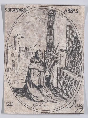 S. Bernard, abbé (St. Bernard of Clairvaux, Abbot), August 20th, from "Les Images De Tous Les Saincts et Saintes de L'Année" (Images of All of the Saints and Religious Events of the Year) by Jacques Callot, print, 1636