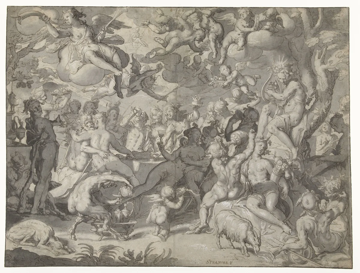 Bruiloft van Peleus en Thetis by Joachim Wtewael, drawing, 1576-1610