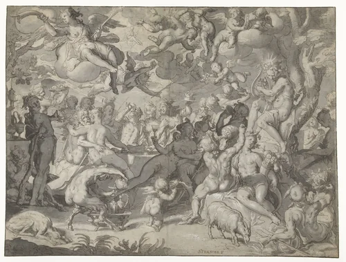 Bruiloft van Peleus en Thetis by Joachim Wtewael, drawing, 1576-1610