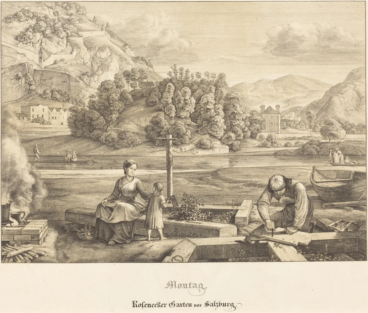 Montag - Rosenecker Garten vor Salzburg (Monday - Rosenecker Garden near Salzburg) by Ferdinand Olivier, print, 1823