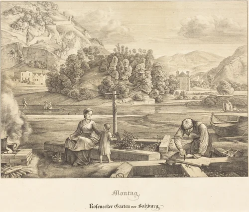 Montag - Rosenecker Garten vor Salzburg (Monday - Rosenecker Garden near Salzburg) by Ferdinand Olivier, print, 1823
