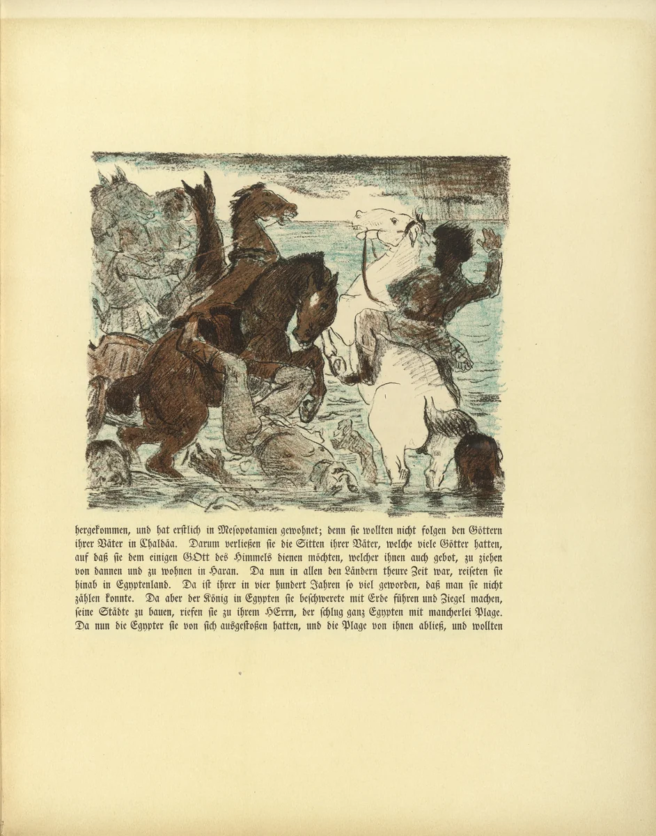 The Egyptians drown in the Sea (Die Ägypter ertrinken im Meer) (plate, folio 8) from Das Buch Judith (The Book of Judith) by Lovis Corinth, illustrated book, 1910