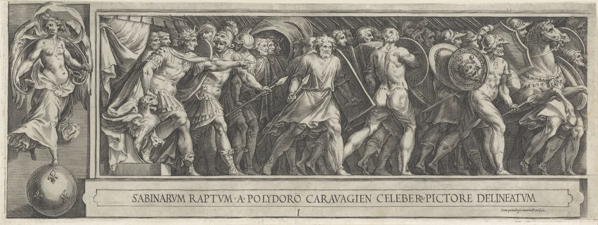 Sabijnse maagdenroof by Cherubino Alberti, print, 1563-1615