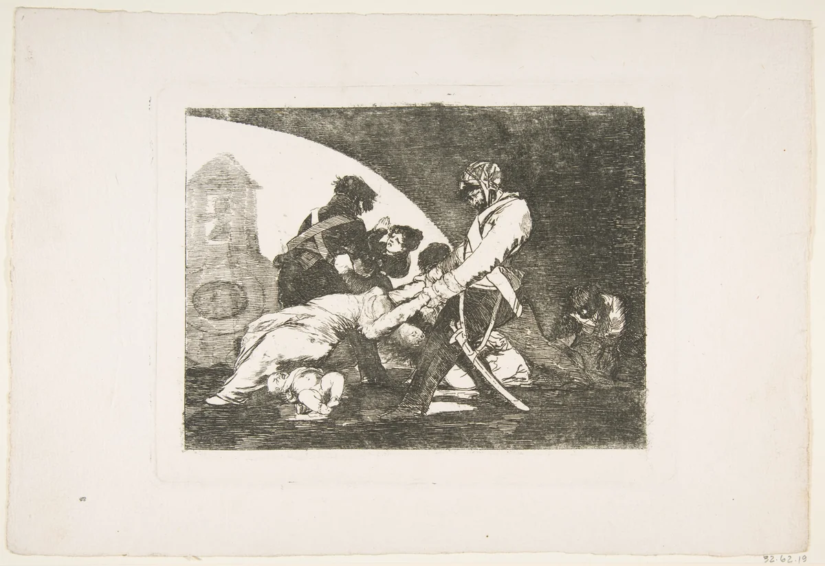 Plate 11 from "The Disasters of War" (Los Desastres de la Guerra): 'Neither do these' (Ni por esas) by Goya, print, 1805-1815