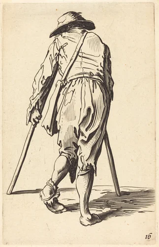 Beggar with Crutches and Hat, Back View by Jacques Callot, print, 1622-1699