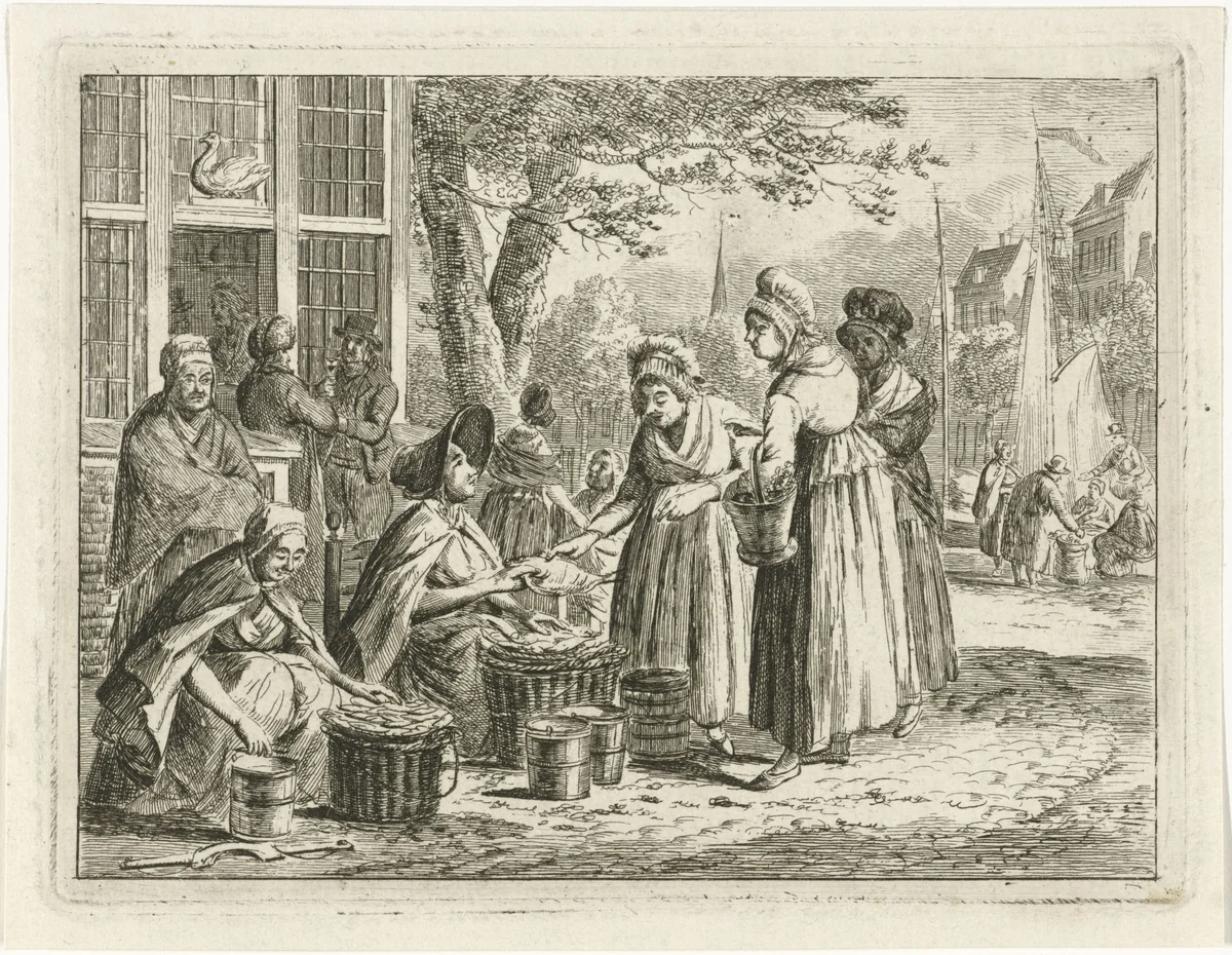 Visverkoopsters by Christiaan Meijer, print, 1803-1808