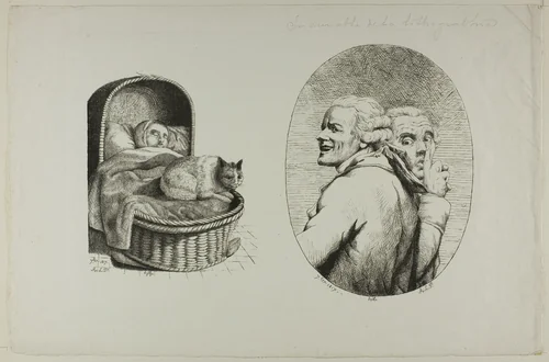 Child in a crib and Jeux de physionomie after Ducreux by Monogrammist A.L.P., print, 1817