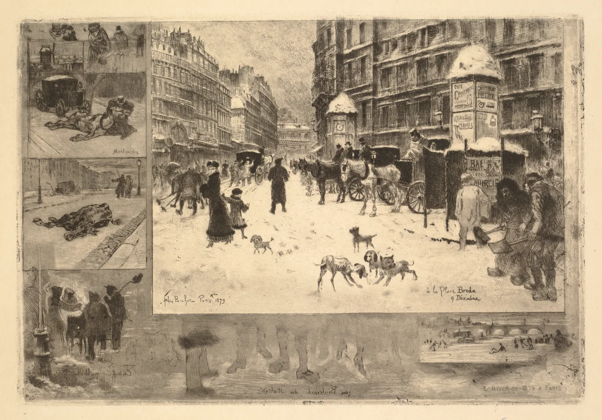 Winter in Paris (L’hiver à Paris or La neige à Paris) by Félix Hilaire Buhot, print, 1879