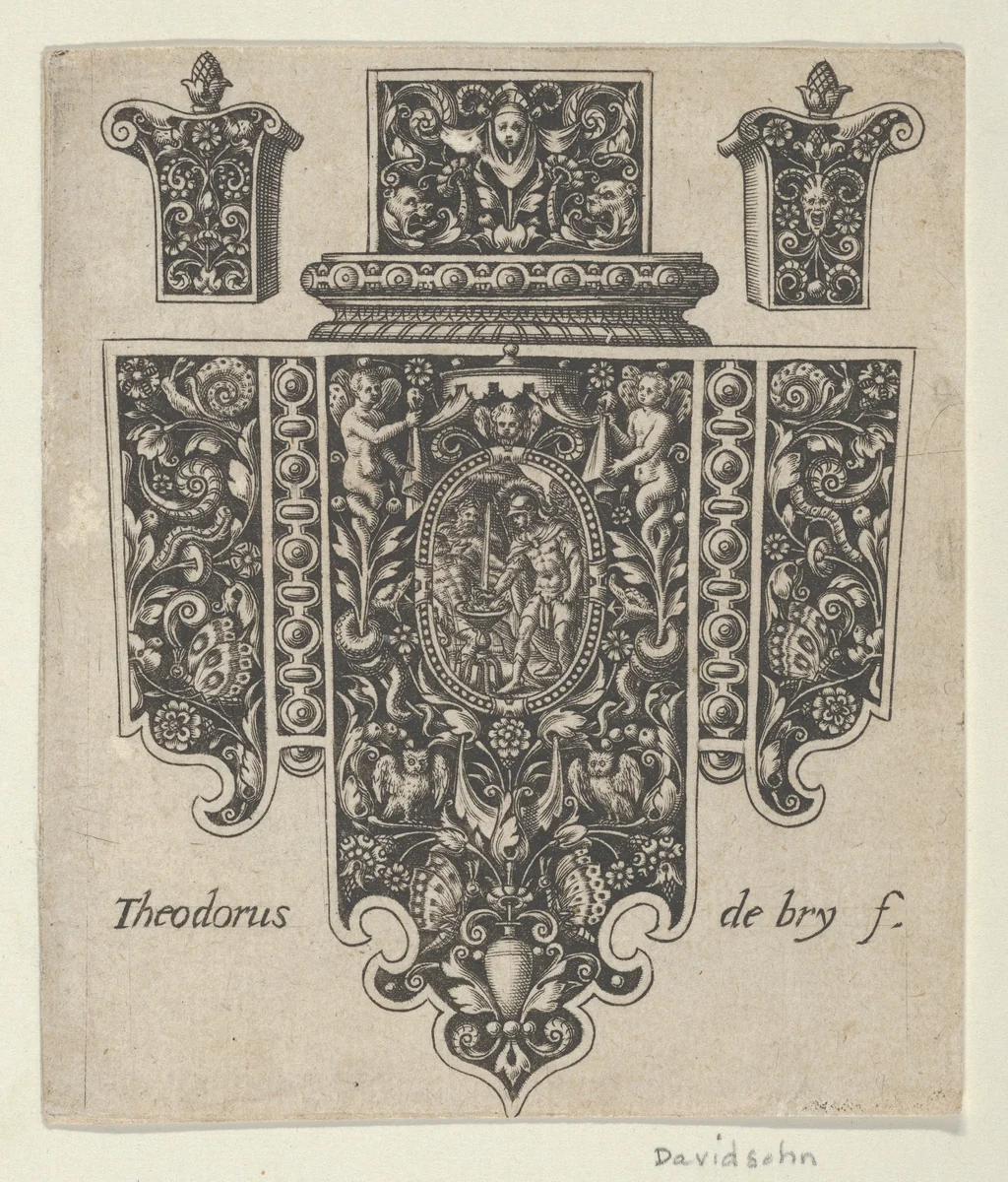 Design for a Sword or Dagger Handle by Theodor de Bry, print, 1592-1593