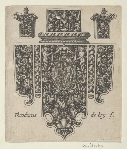 Design for a Sword or Dagger Handle by Theodor de Bry, print, 1592-1593