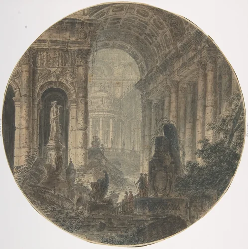 Architectural fantasy by Jean Henri Alexandre Pernet, drawing, 1775-1805