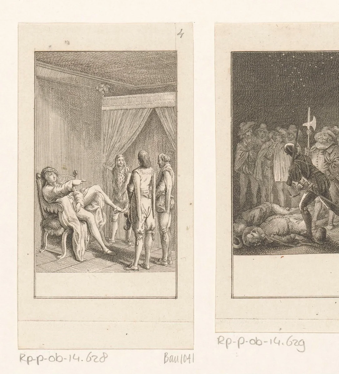 Don Mathias hoogmoedig in zijn stoel voor Gil Blas en Rodriguez by Daniel Nikolaus Chodowiecki, print, 1783