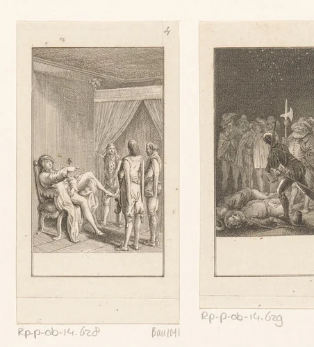 Don Mathias hoogmoedig in zijn stoel voor Gil Blas en Rodriguez by Daniel Nikolaus Chodowiecki, print, 1783