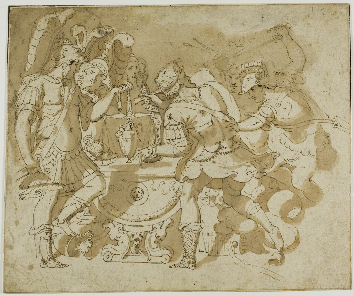 Camillus Attacking Brennus by Francesco de'Rossi, drawing, 1548-1552