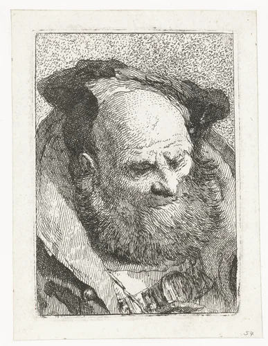 Oude man met baard by Giovanni Domenico Tiepolo, print, 1757-1758