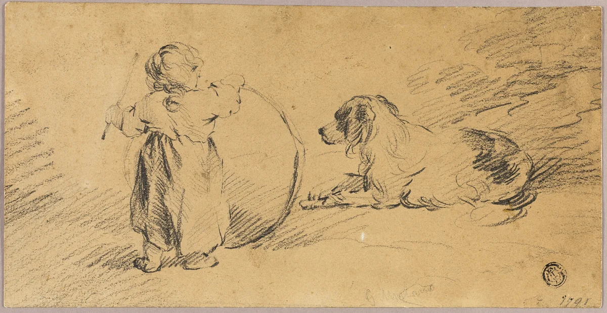 Child Playing with Ball and Dog by George Morland, drawing, 1791